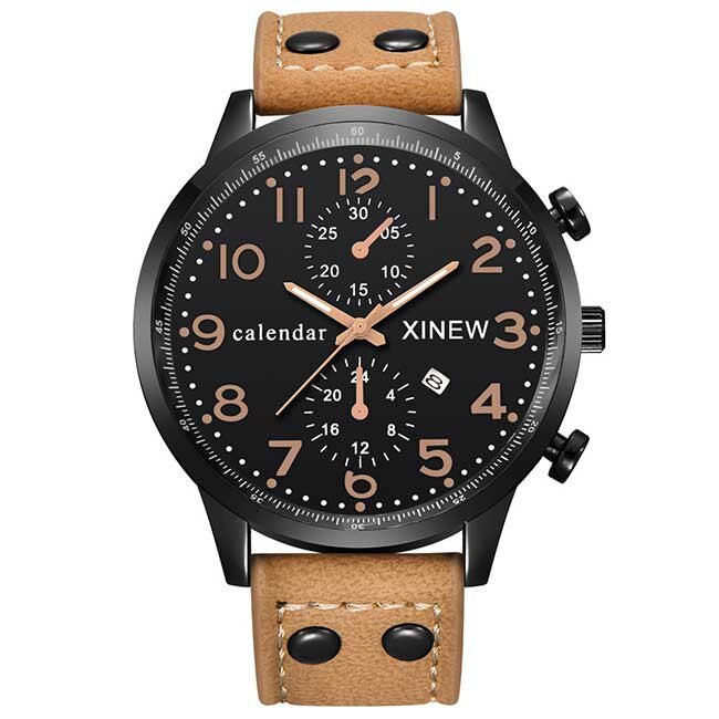 Ceas Barbatesc Quartz XINEW Casual Elegant Bej, CP9618BJ, curea din piele, afisaj analog