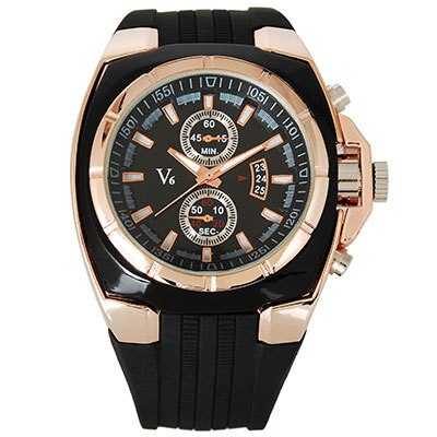 Ceas V6 Barbatesc Quartz Casual Elegant Gold, PN999142GD, curea din silicon, afisaj Analog