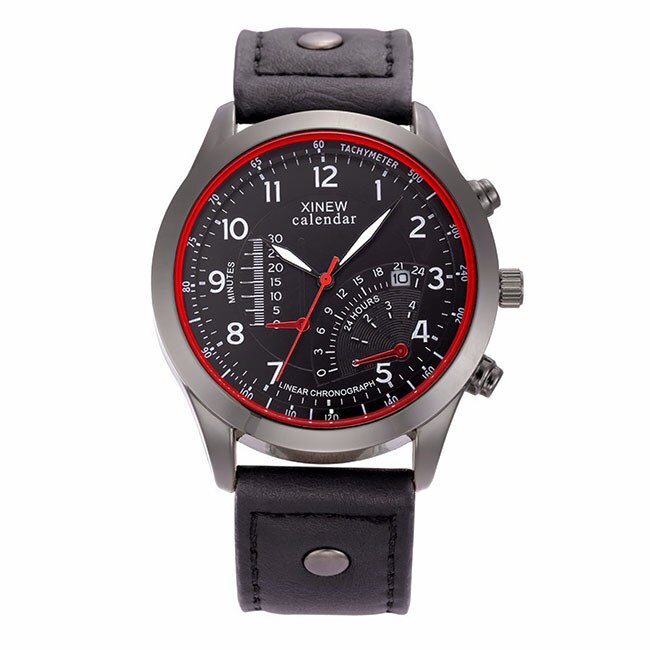 Ceas XINEW Barbatesc Quartz Casual Elegant Negru, PN999863NU, curea din piele, afisaj Analog
