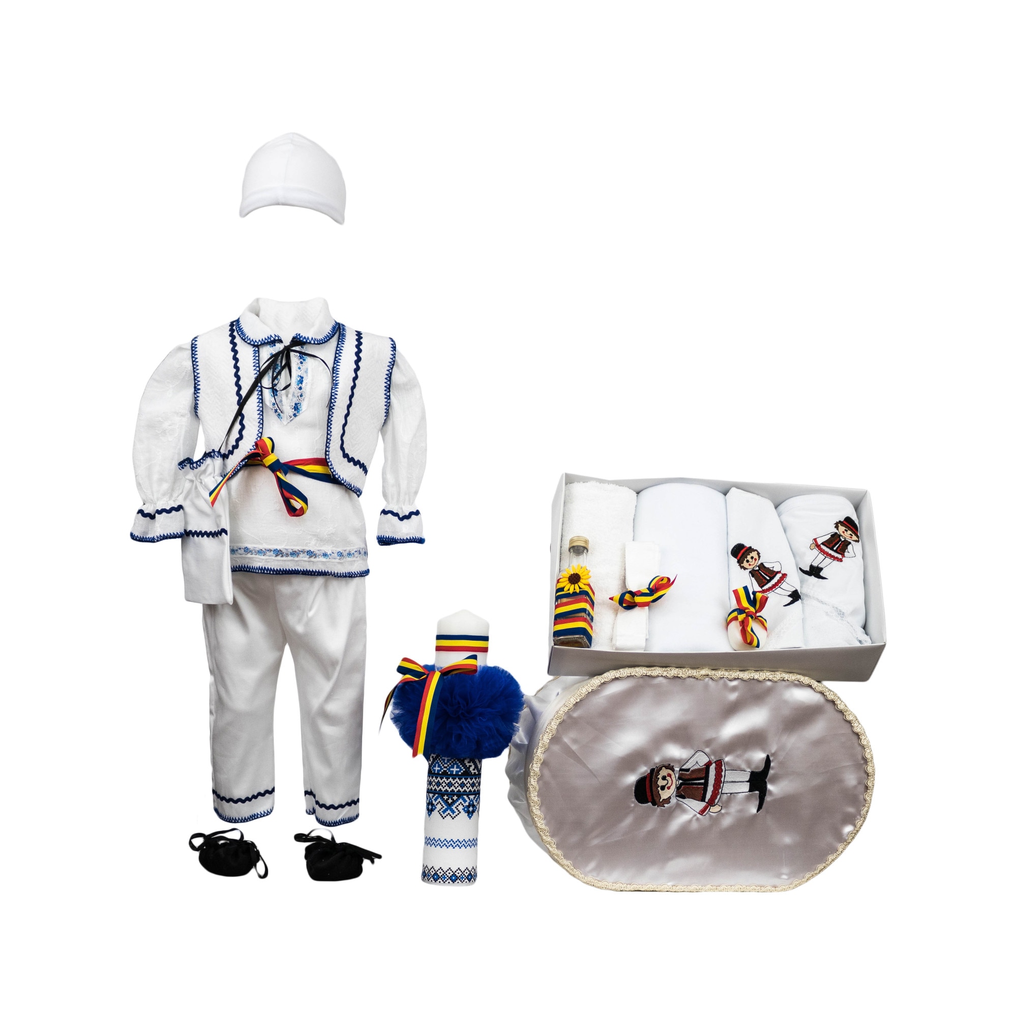 Set botez traditional Gheorghe patru piese, culoare bleumarin, varsta 3-6 luni