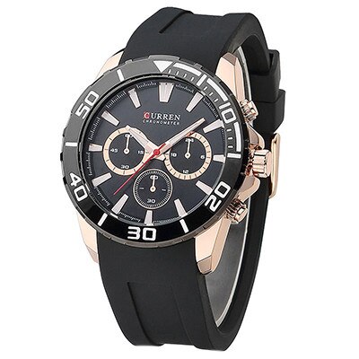 Ceas Barbatesc Quartz Curren Casual Elegant Negru, CP9787NU, curea din silicon, afisaj analog