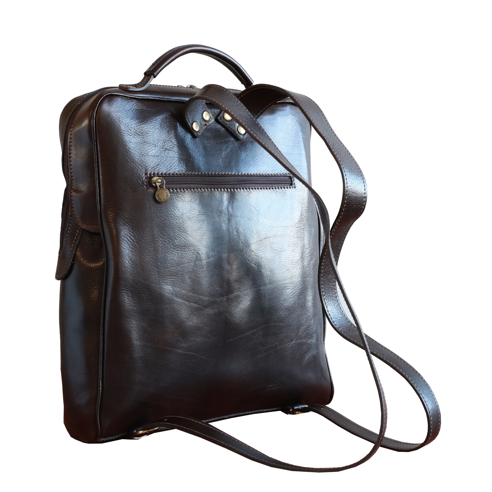 Rucsac pentru laptop din piele naturala, util land, maro, LR107B