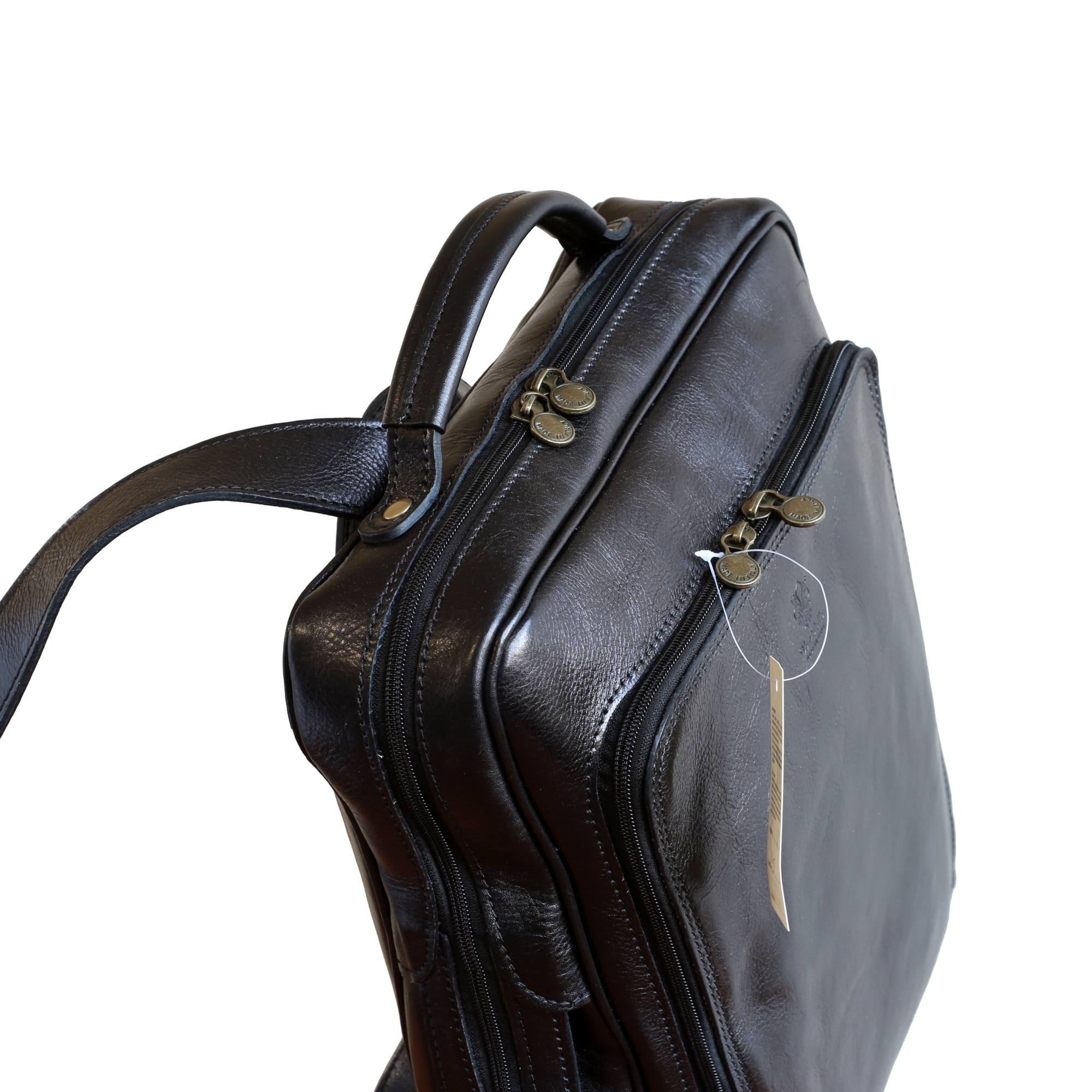 Rucsac pentru laptop din piele naturala, util land, negru, LR107