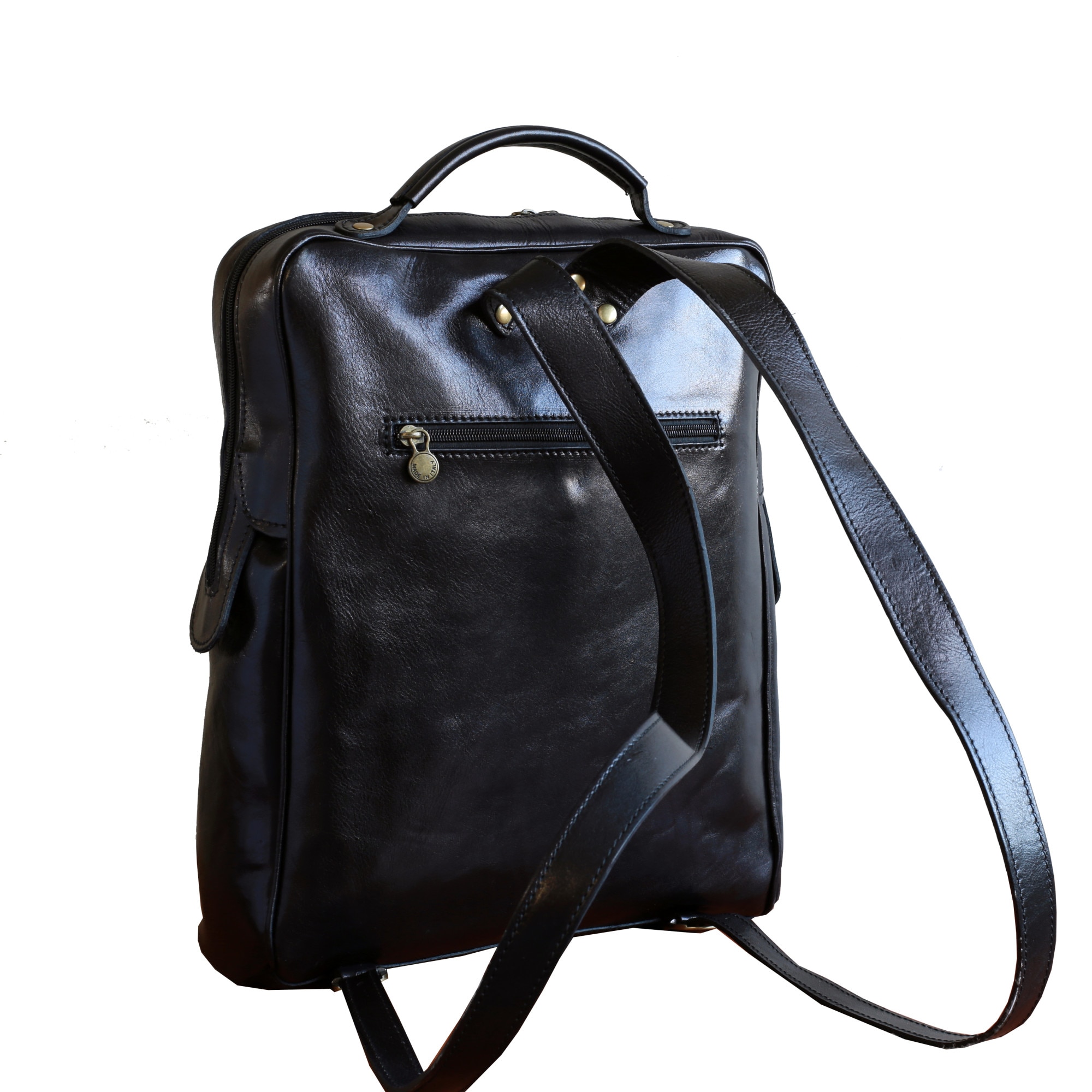 Rucsac pentru laptop din piele naturala, util land, negru, LR107