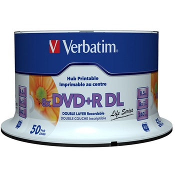 DVD+R Verbatim Dual Layer White Inkjet Printable 240min./8.5Gb 8X (Printable) - 50 bucati DVD+R Verbatim Dual Layer White Inkjet Printable 240min./8.5Gb 8X (Printable) - 50 bucati