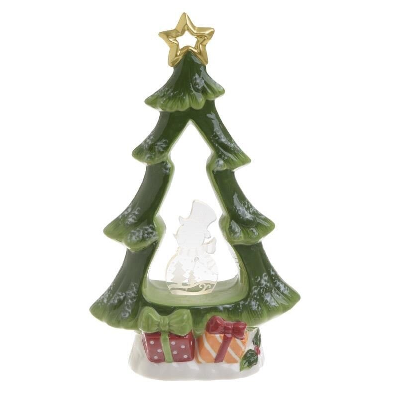 Decoratiune ceramica Bradut Craciun cu LED 27 cm