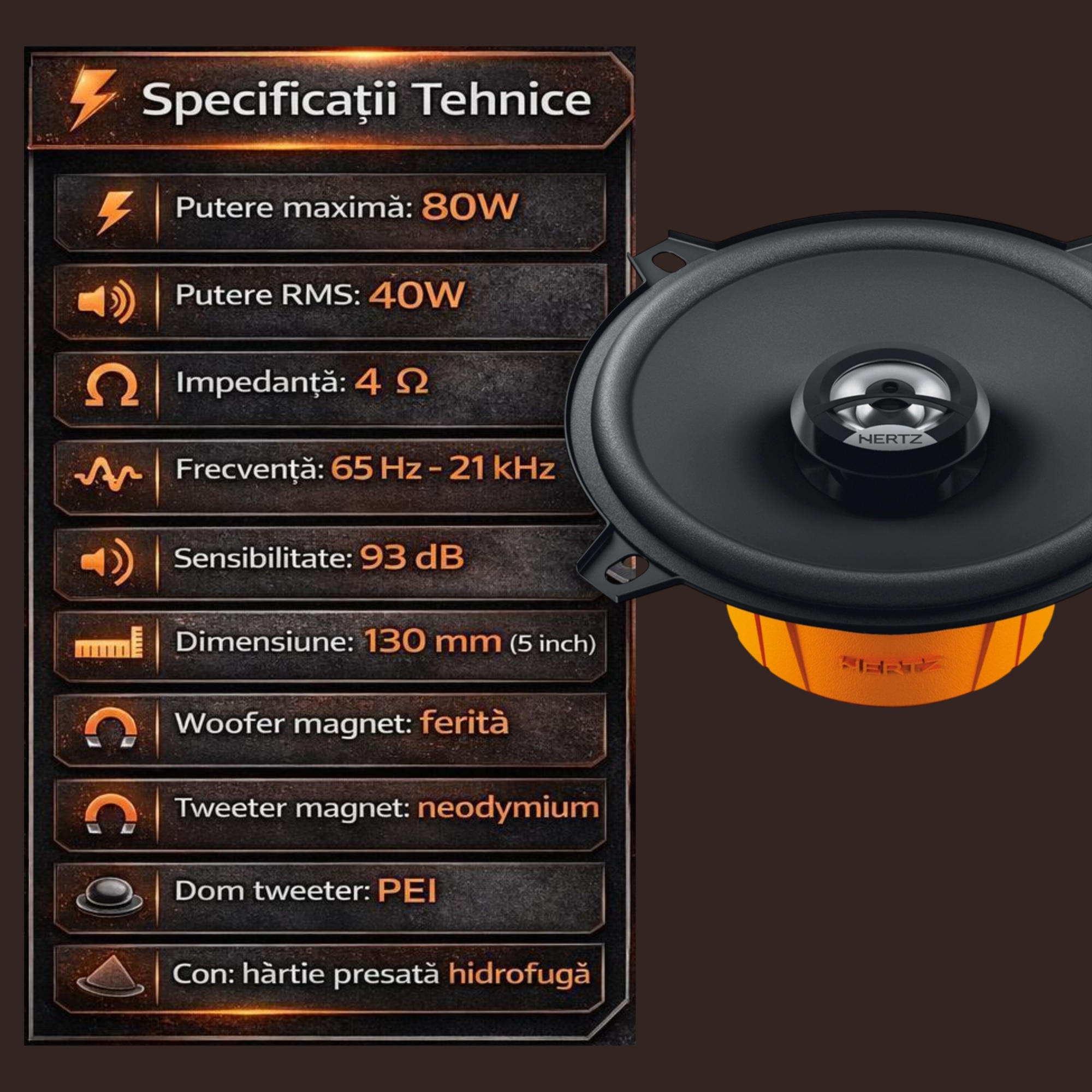 Set 2 Difuzoare auto HERTZ DCX, dimensiune Woofer - 130 mm, 2 cai