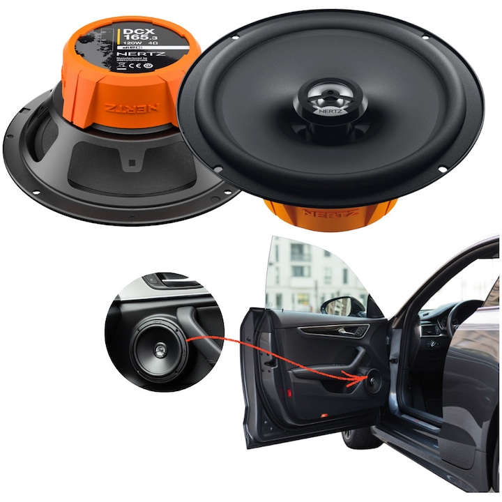 К-кт от 2 автомоб тонкол Hertz Dieci® DCX 165.3, 2-лентова с-ма, 165 мм, 60 W RMS, импеданс 4 Ω, макс мощ- 120 W, силен и ясен звук, солидна констр, черен