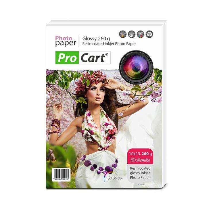 Hartie foto Premium Procart RC Glossy 260g/m2, 10x15, 50 coli