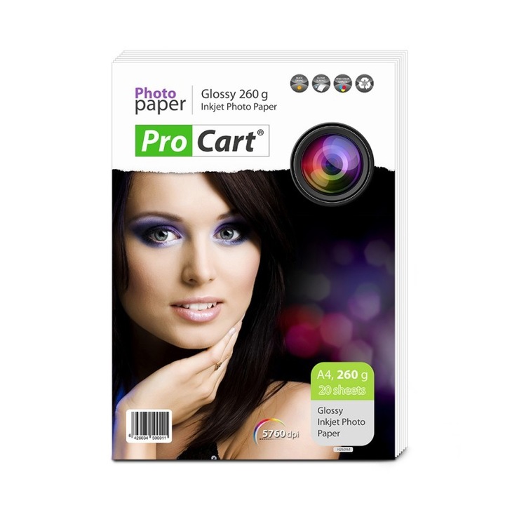 Hartie foto ProCart® Glossy 260g/m2, A4, 20 coli