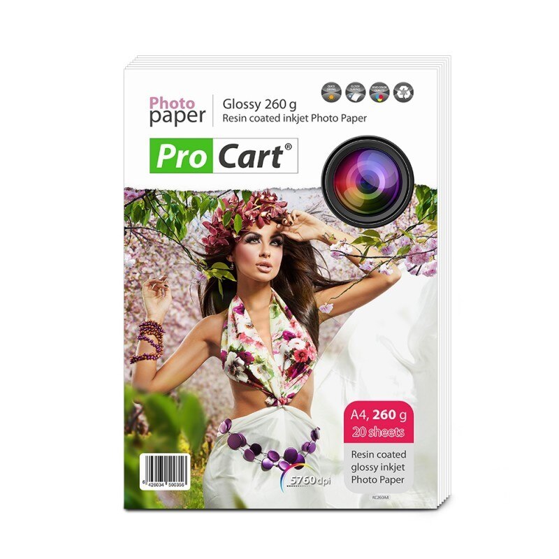 Hartie foto Procart RC Glossy 260g/m2, A4, 20 coli