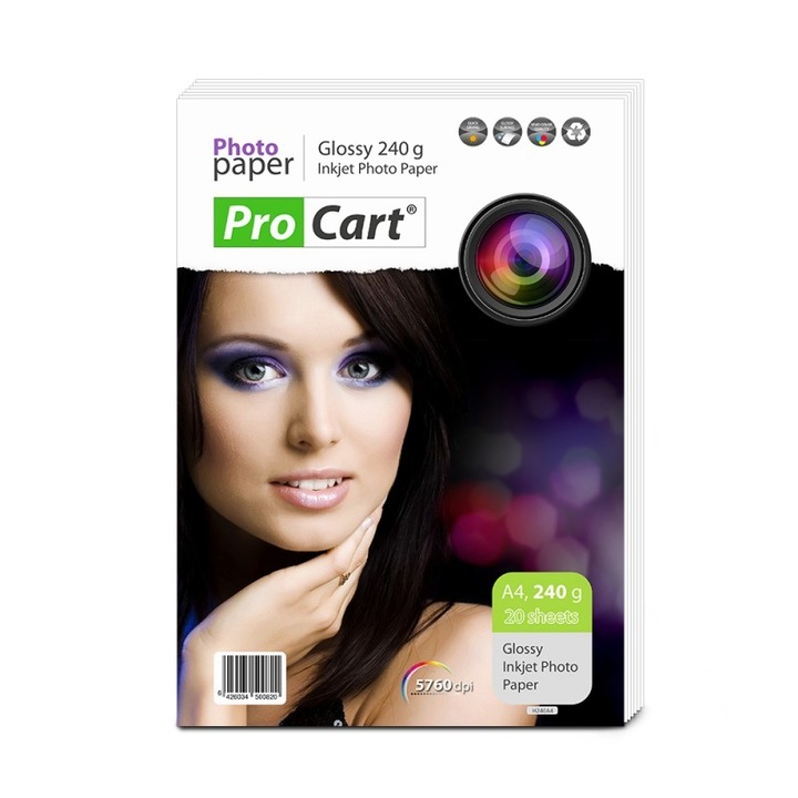 Фотохартия Procart Glossy 240g/m2, A4, 20 листа