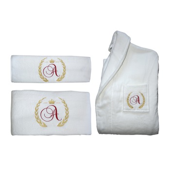 Set de baie Top Terra Trade, 1 halat si 2 prosoape, albe, bumbac 100% Set de baie Top Terra Trade, 1 halat si 2 prosoape, albe, bumbac 100%