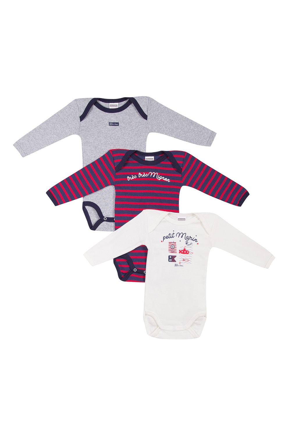 Absorba, Set de body-uri cu imprimeu - 3 piese, Bumbac, Multicolor, Multicolor, 71 CM