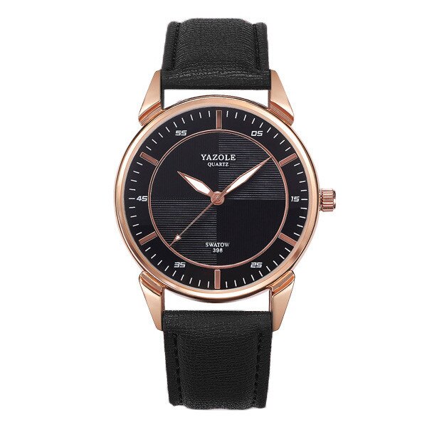 Ceas Unisex Quartz Yazole Casual Elegant Negru, CP99648NU, curea din piele ecologica, afisaj analog
