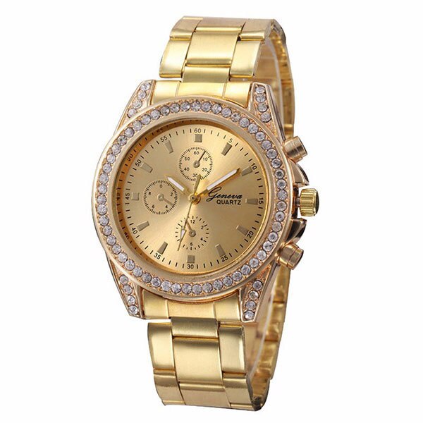 Ceas Dama Quartz Geneva Casual Elegant Gold, CP99668GD, curea din metal (zale), afisaj analog