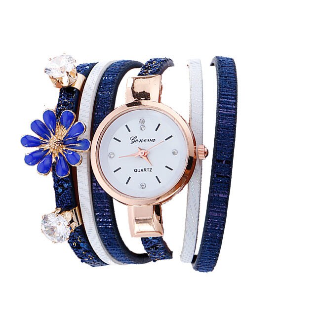 Ceas Dama Quartz Geneva Casual Elegant Albastru, CP9998AU, curea din piele, afisaj analog