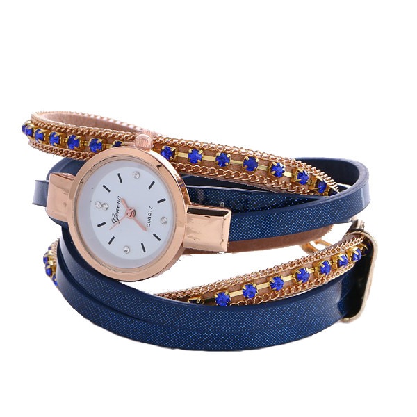 Ceas Dama Quartz Geneva Casual Elegant Albastru, CP9904AU, curea din piele, afisaj analog
