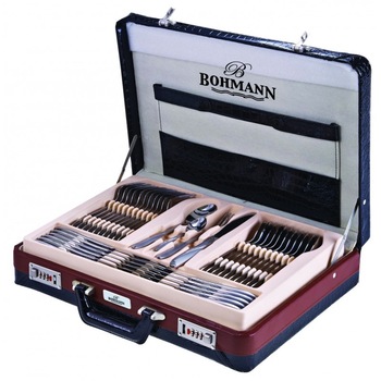 Set tacamuri 72 piese Bohmann, cu diplomat negru, model 4 Set tacamuri 72 piese Bohmann, cu diplomat negru, model 4