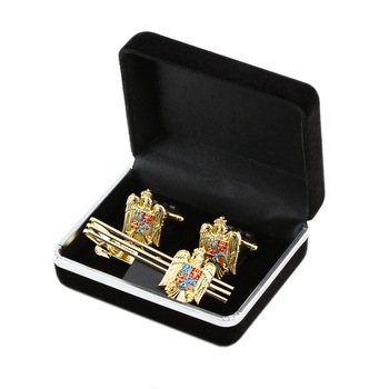 Set butoni cu ac de cravata Stema Romania, Metalic Shop, Metal Set butoni cu ac de cravata Stema Romania, Metalic Shop, Metal