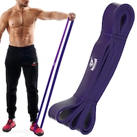 Banda Fitness elastica de cauciuc pentru exercitii, antrenament, Rezistenta Pentru Forta, Coordonare, Mobilitate, Stretching Armageddon Sports, Power Band Purple, Violet, 208x3.2x0.45cm, Rezistenta 15-35 kg