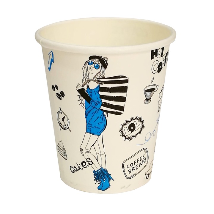 Set 50 pahare din carton, Fashion Colection, albe, 180 ml, 50 X 45 bax