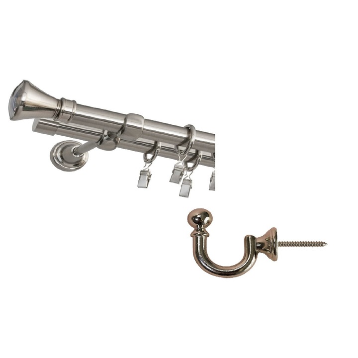 Set 2 galerii duble Prince 240cm si 4 bucati rozete carlig inox