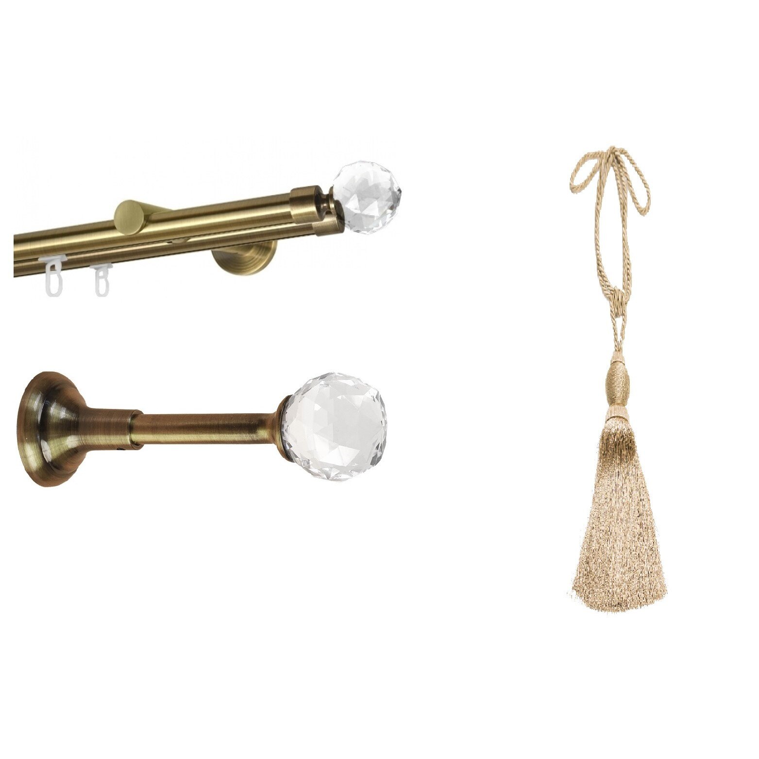 Set galerie dubla Kula Crystal aur antic cu lungime 240cm, rozete Kula Crystal si Canafi Larissa