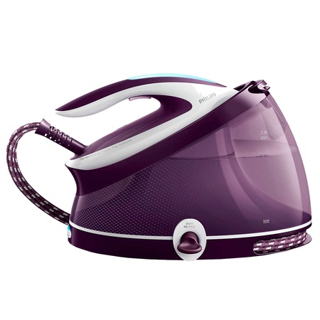 Statie de calcat Philips PerfectCare Aqua Pro GC9325/30, Optimal Temp, talpa T-ionicGlide, 120 g/min, 440 g abur, 6.5 bari, 2.5 L, Easy De-Calc, Alb/Mov