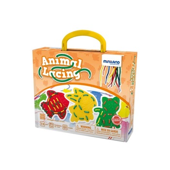 Joc de insiretat Animale Miniland, 8 sabloane, 10 snururi Joc de insiretat Animale Miniland, 8 sabloane, 10 snururi