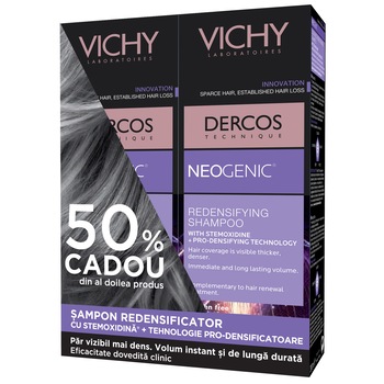 Pachet promo: 2 x Sampon Vichy Dercos Neogenic redensificator pentru par rar, 2 x 200 ml Pachet promo: 2 x Sampon Vichy Dercos Neogenic redensificator pentru par rar, 2 x 200 ml