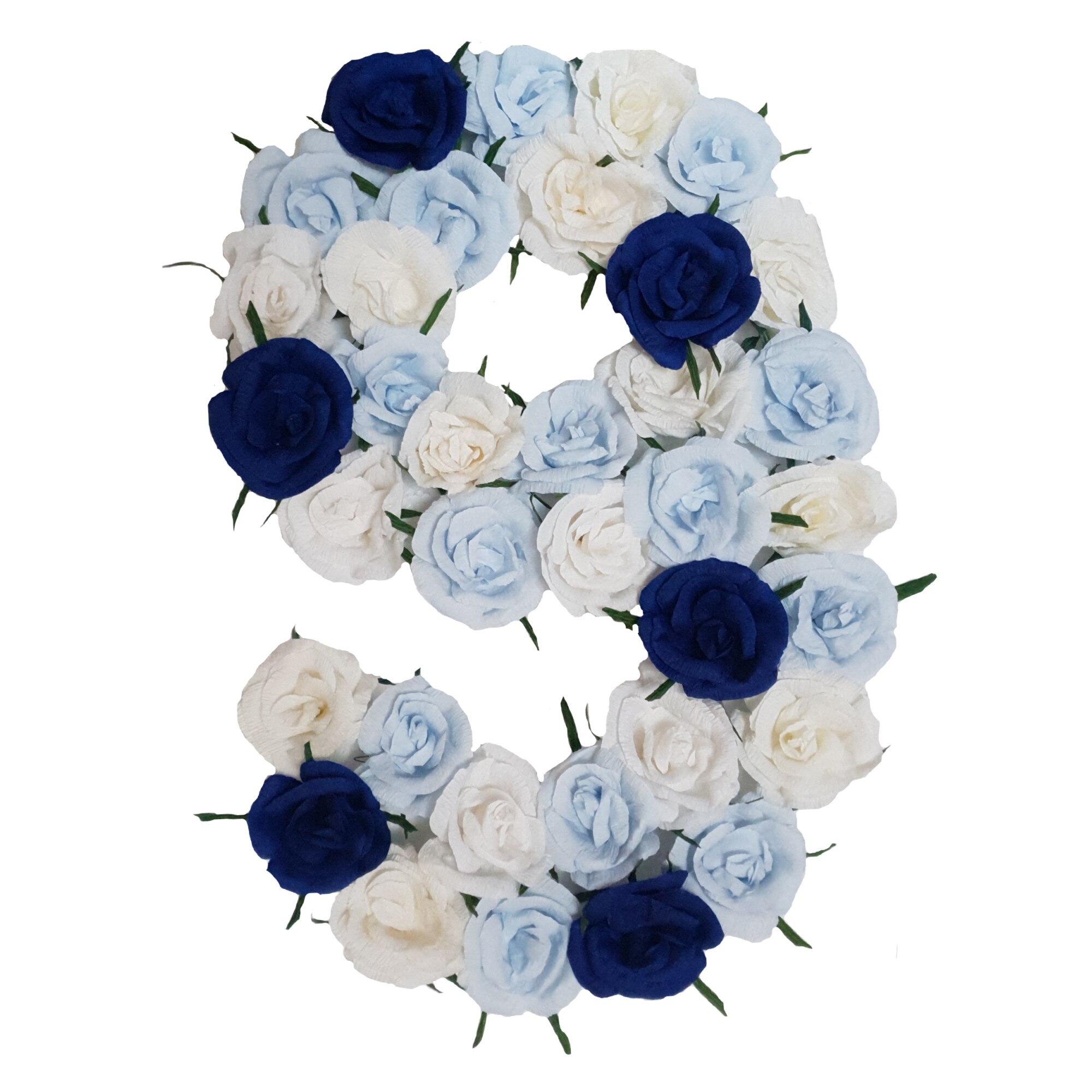 Cifra volumetrica 9 Handmade Minis Boutique, alb, bleu si bleumarin