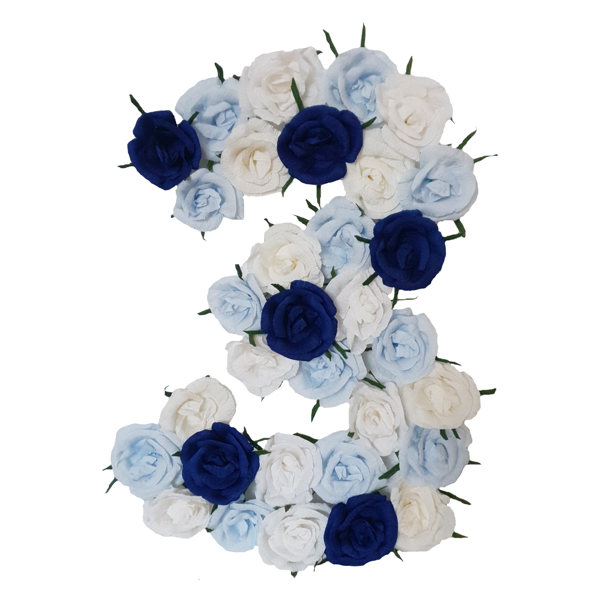 Cifra volumetrica 3 Handmade Minis Boutique, alb, bleu si bleumarin
