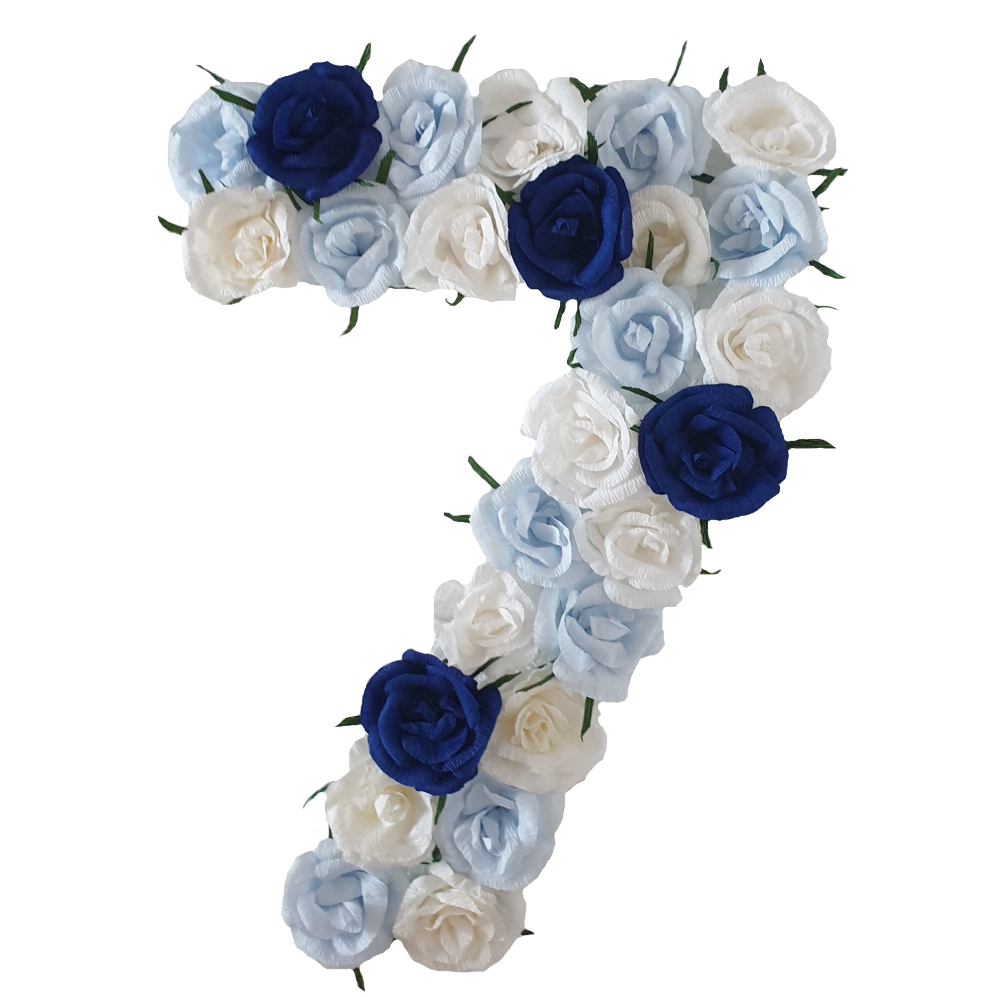 Cifra volumetrica 7 Handmade Minis Boutique, alb, bleu si bleumarin