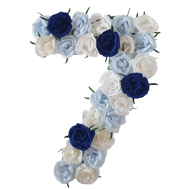 Cifra volumetrica 7 Handmade Minis Boutique, alb, bleu si bleumarin