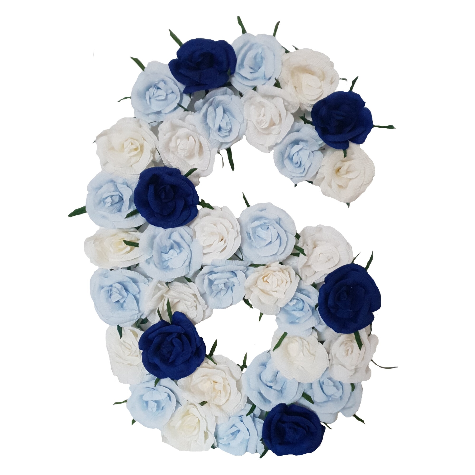 Cifra volumetrica 6 Handmade Minis Boutique, alb, bleu si bleumarin