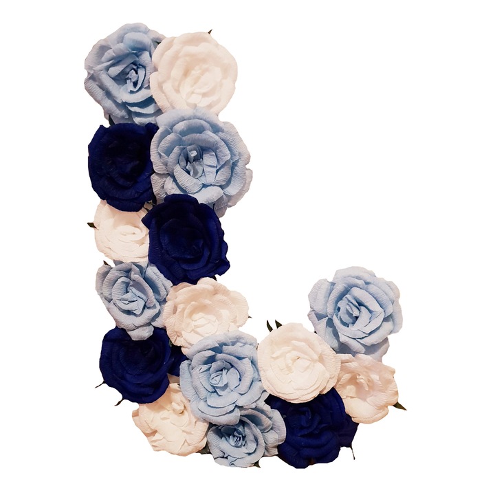 Litera volumetrica J Handmade Minis Boutique, alb, bleu si bleumarin
