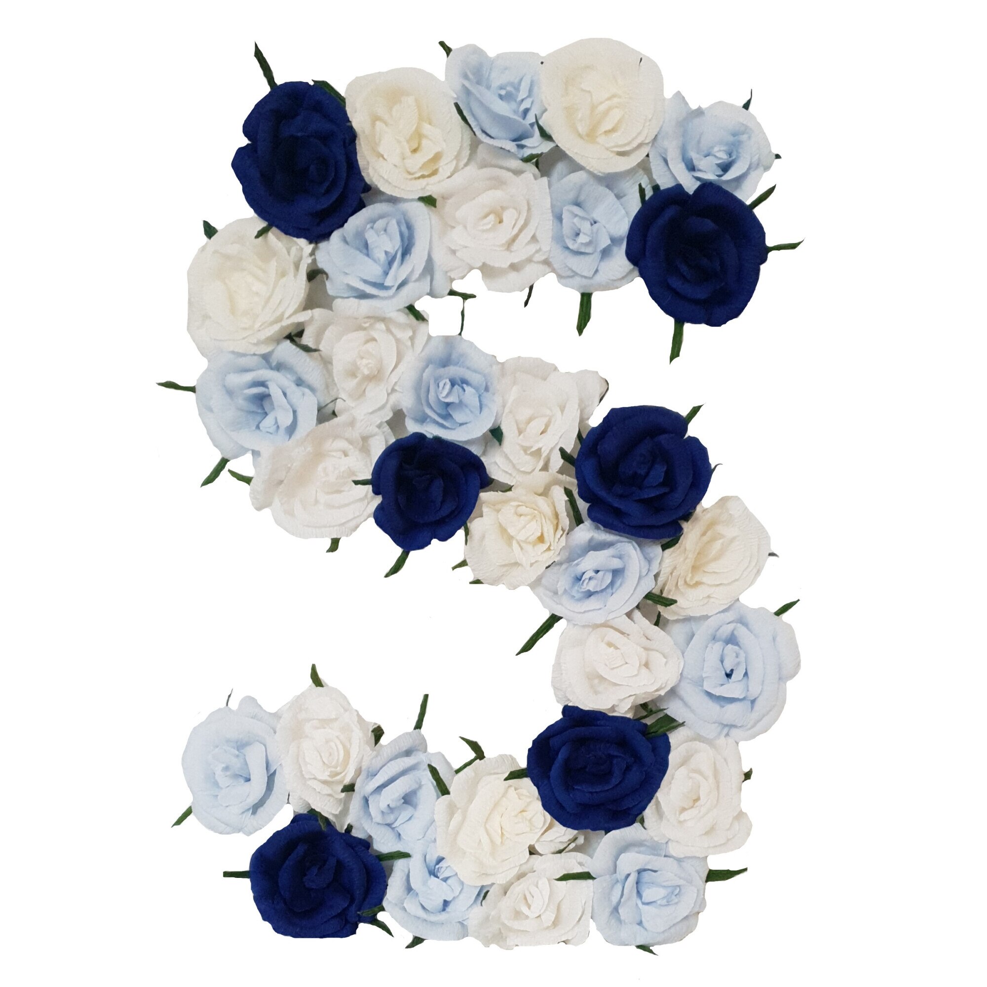 Litera volumetrica S Handmade Minis Boutique, alb, bleu si bleumarin