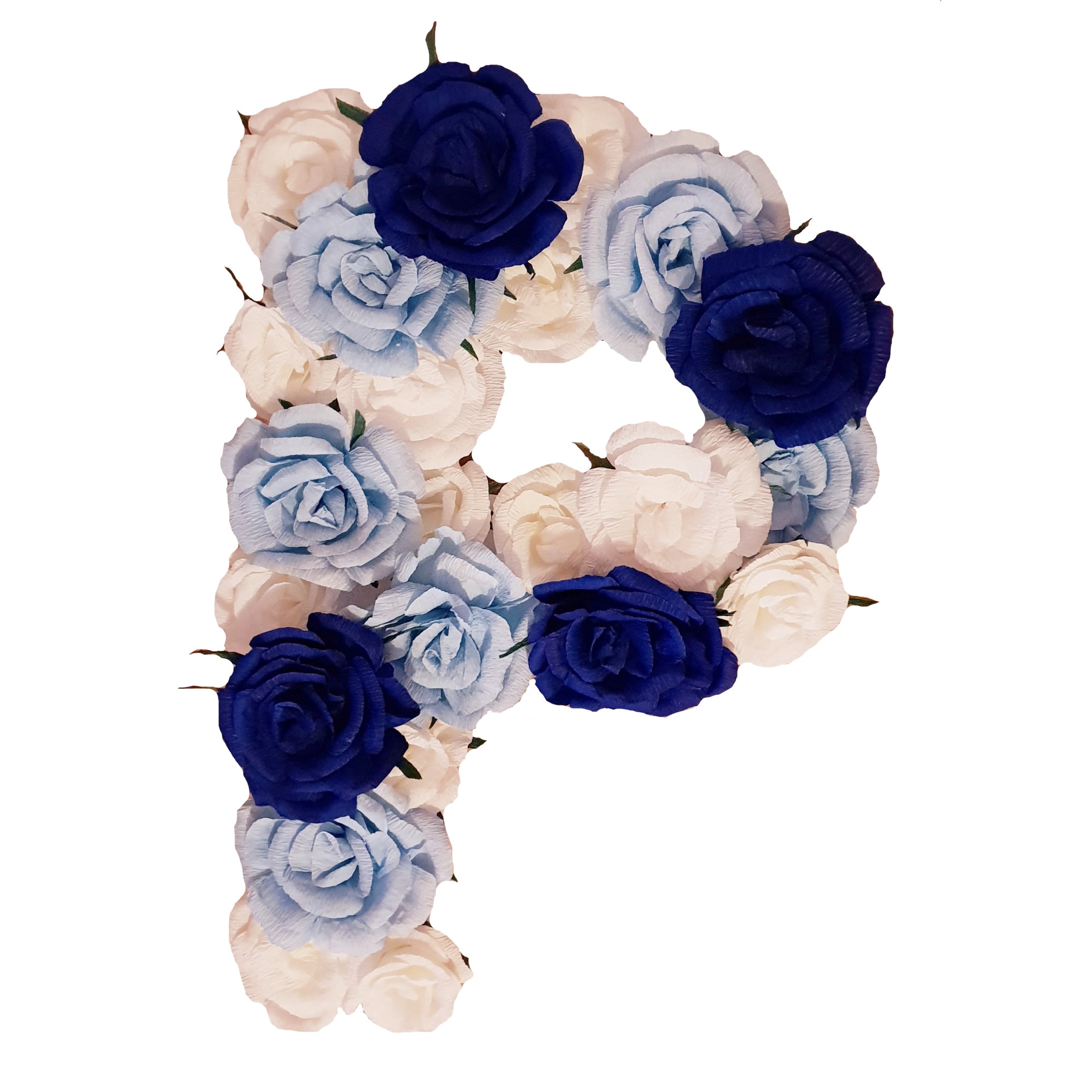 Litera volumetrica P Handmade Minis Boutique, alb, bleu si bleumarin