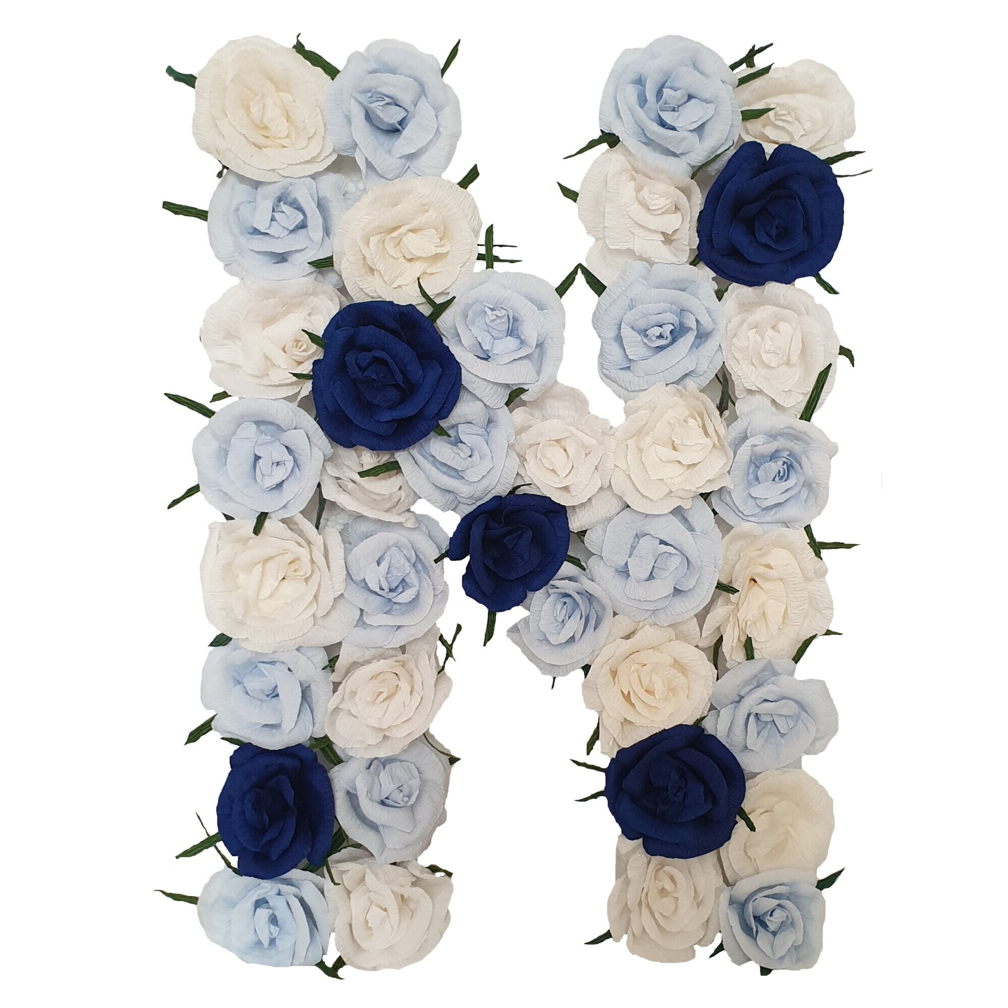 Litera volumetrica N Handmade Minis Boutique, alb, bleu si bleumarin