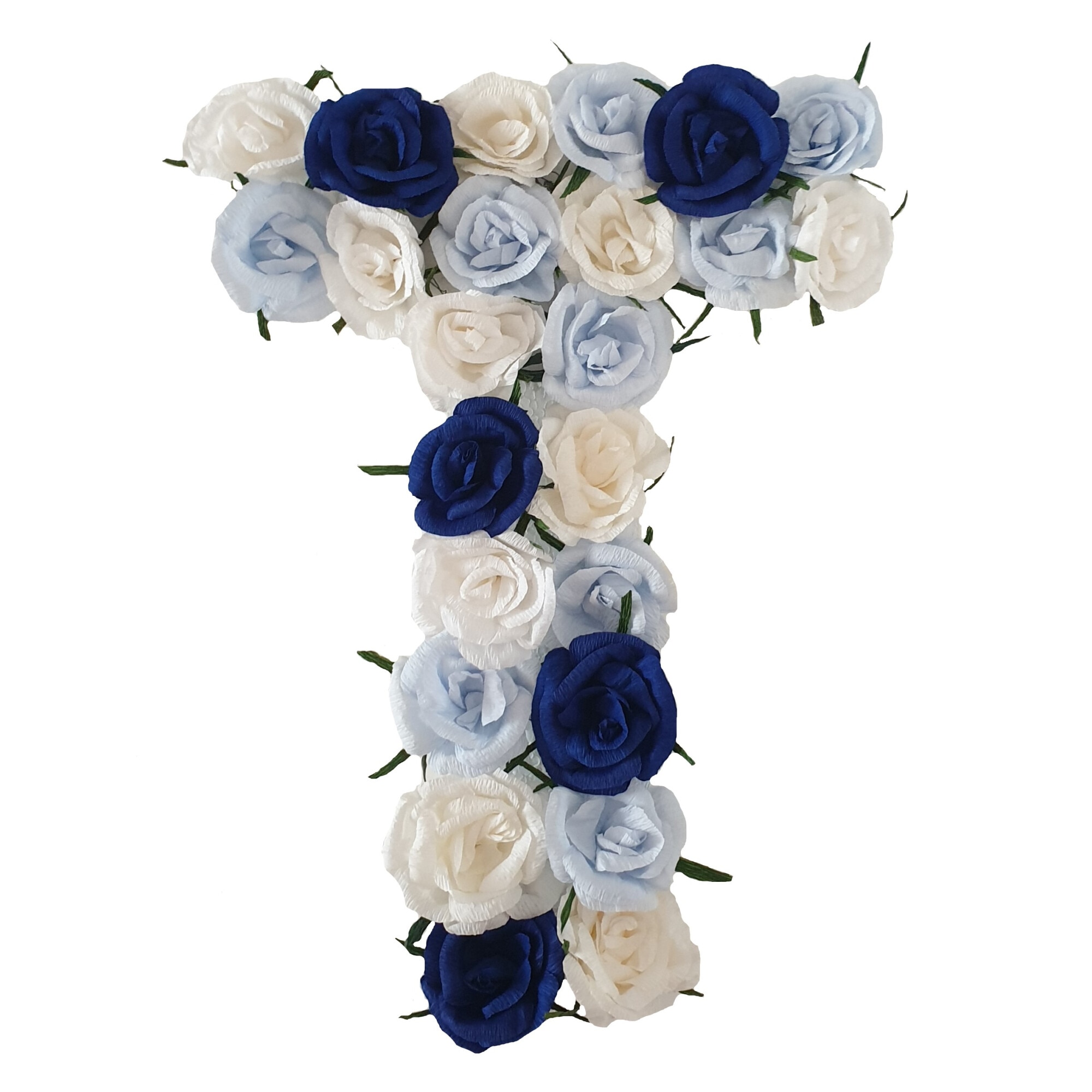 Litera volumetrica T Handmade Minis Boutique, alb, bleu si bleumarin