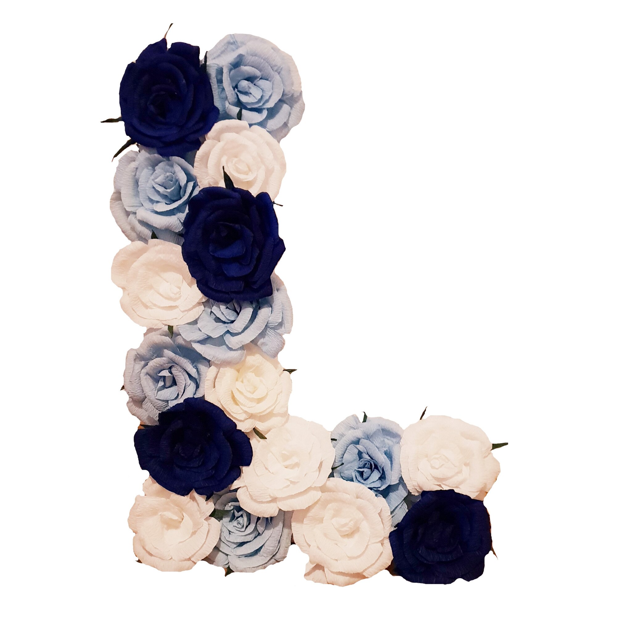 Litera volumetrica L Handmade Minis Boutique, alb, bleu si bleumarin