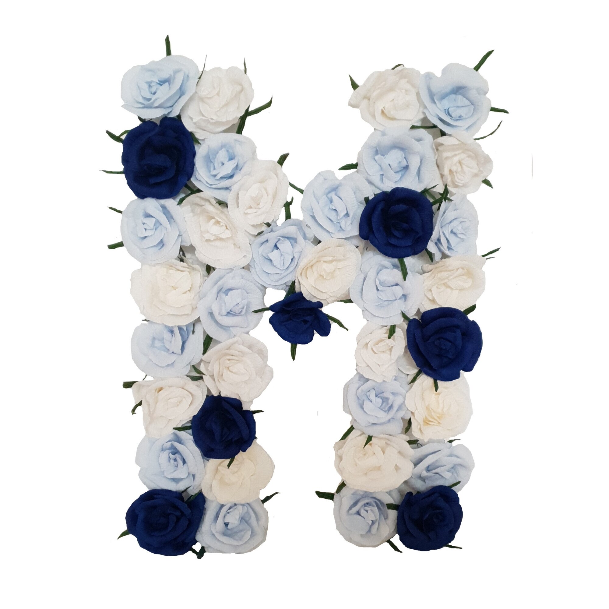 Litera volumetrica M Handmade Minis Boutique, alb, bleu si bleumarin