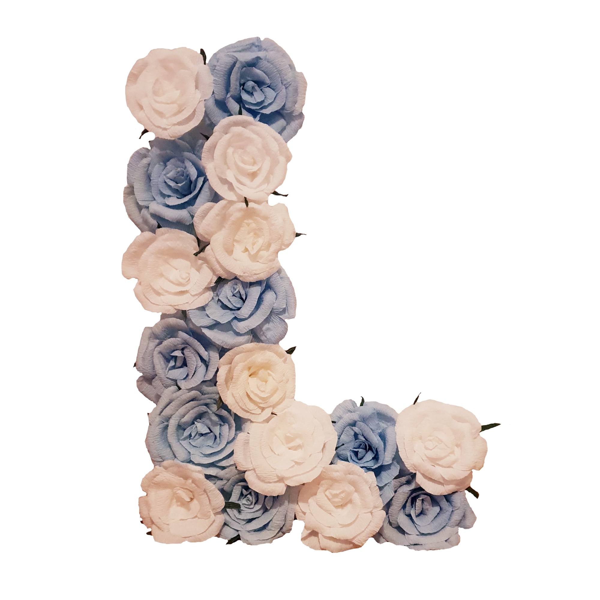Litera volumetrica L Handmade Minis Boutique, alb cu bleu