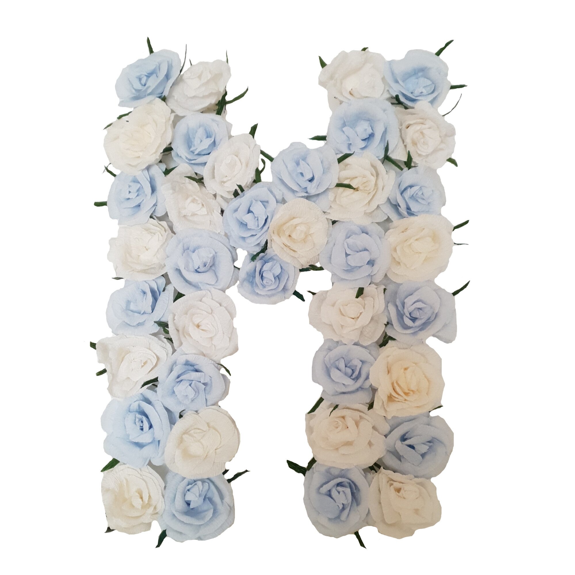 Litera volumetrica M Handmade Minis Boutique, alb cu bleu