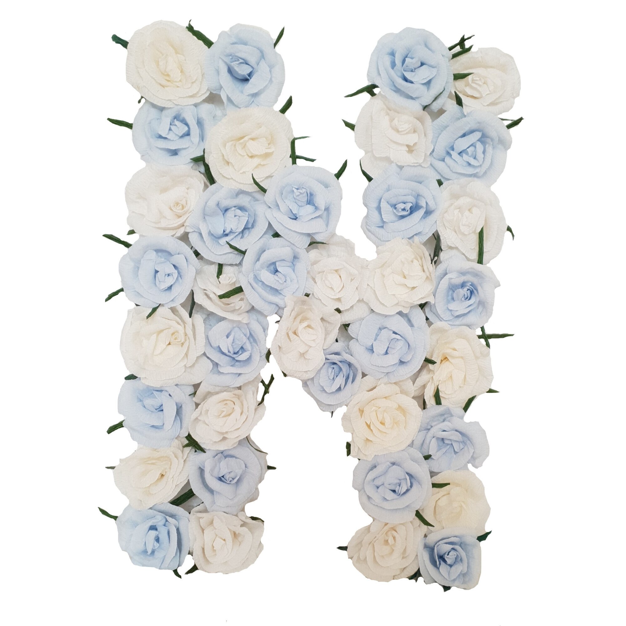 Litera volumetrica N Handmade Minis Boutique, alb cu bleu