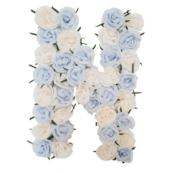 Litera volumetrica N Handmade Minis Boutique, alb cu bleu