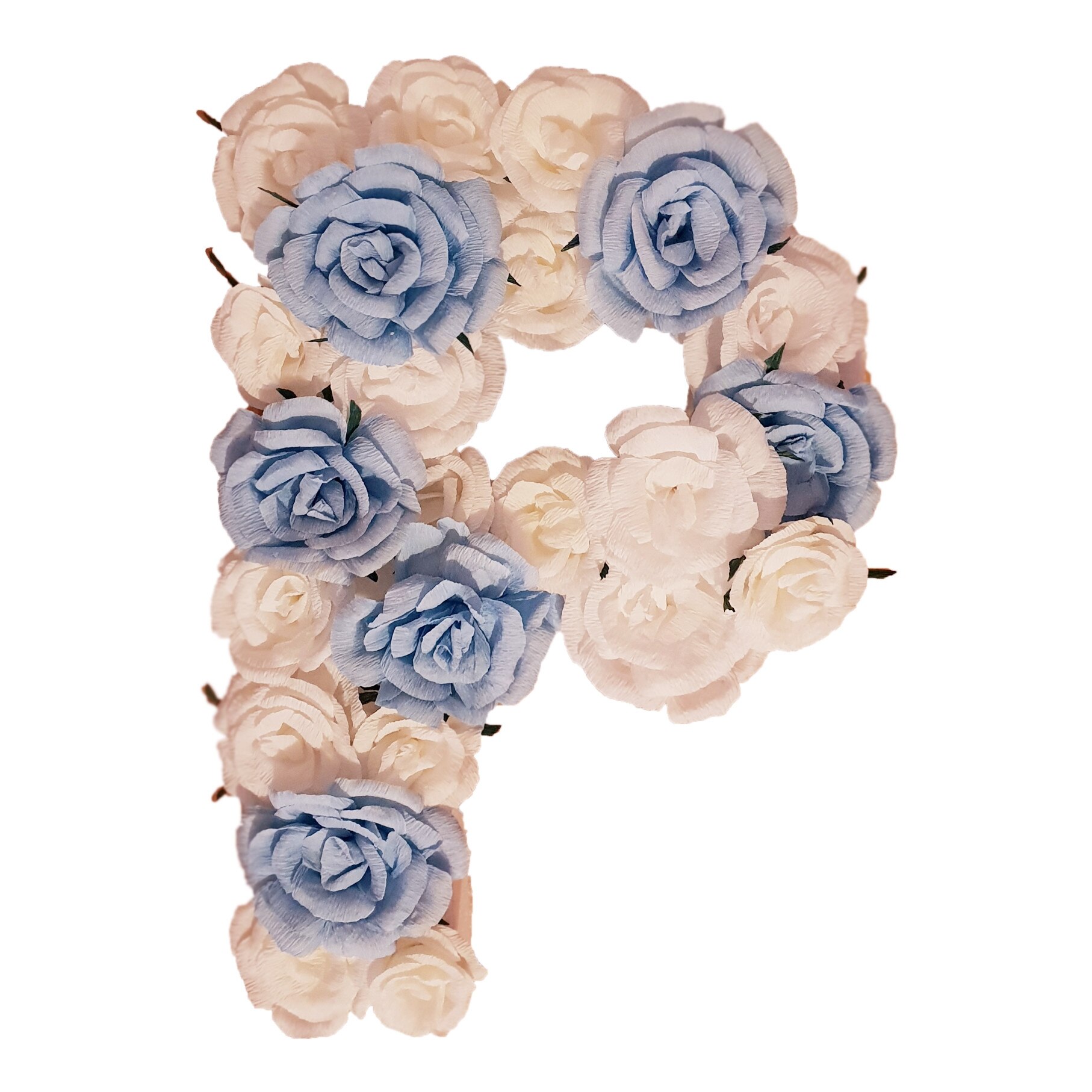 Litera volumetrica P Handmade Minis Boutique, alb cu bleu