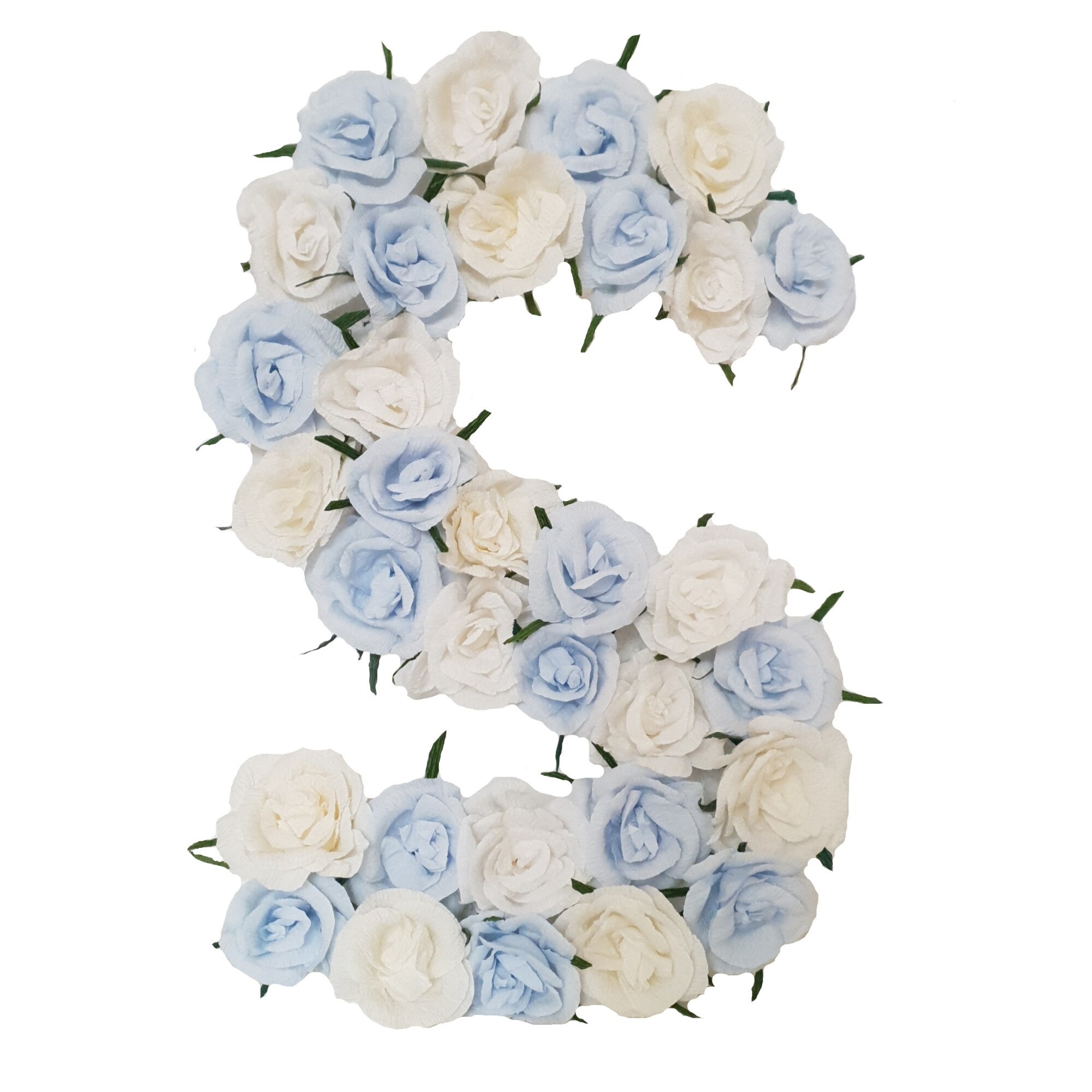 Litera volumetrica S Handmade Minis Boutique, alb cu bleu