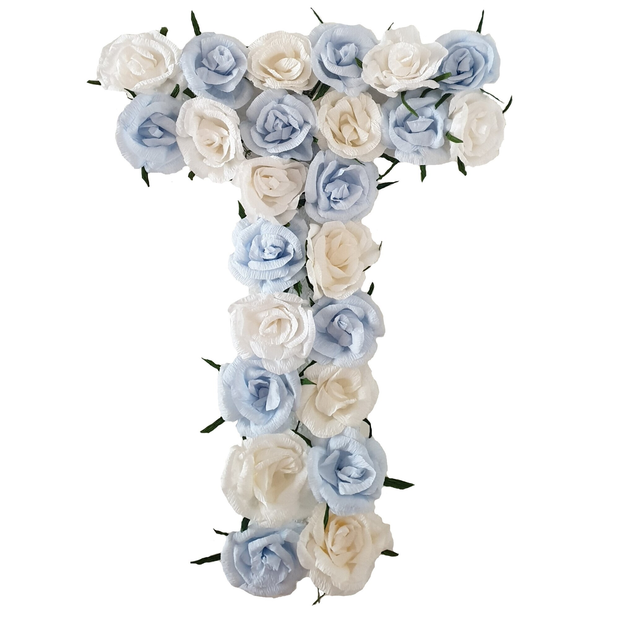 Litera volumetrica T Handmade Minis Boutique, alb cu bleu